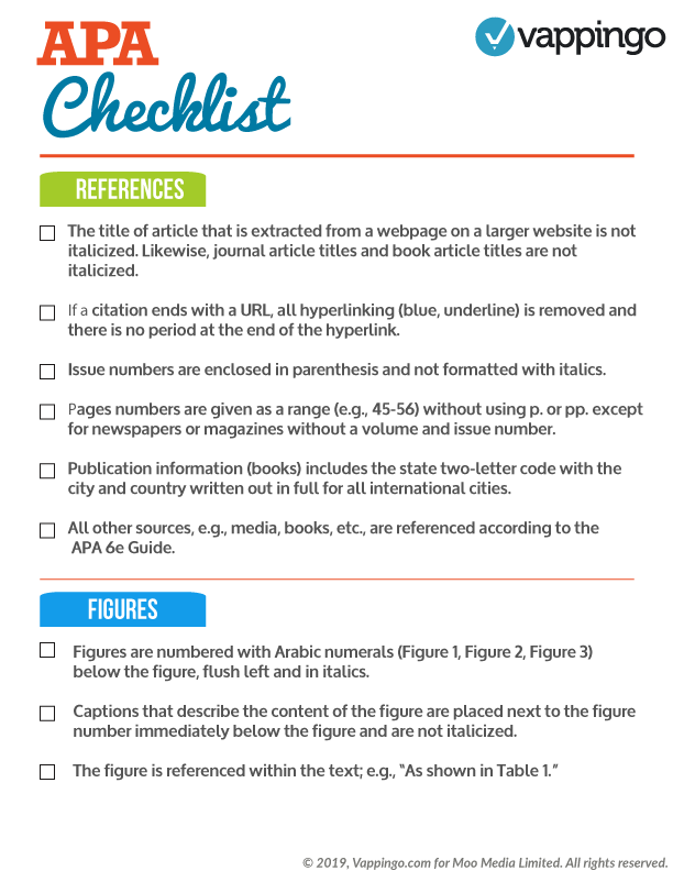 APA Checklist and Guide to APA Rules